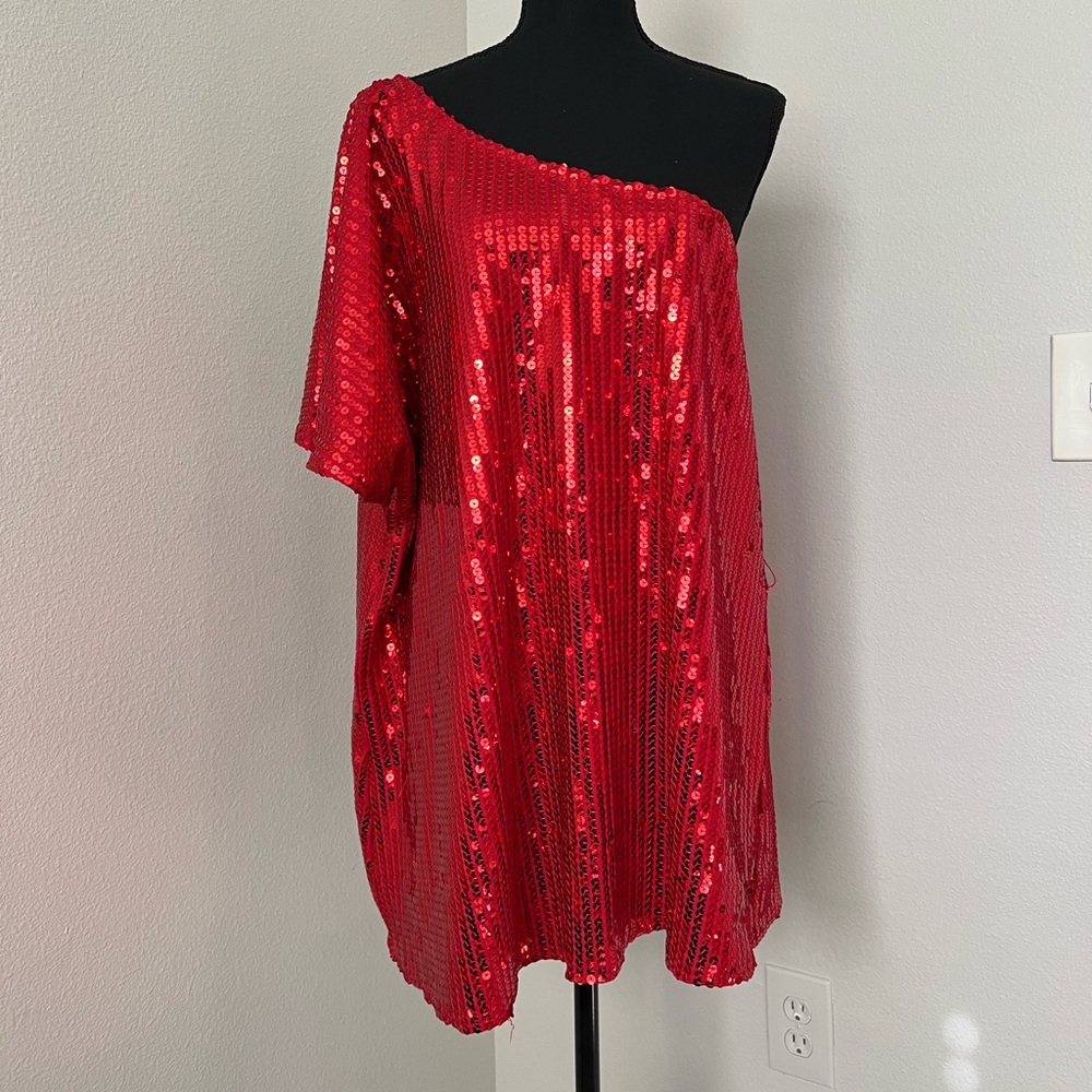 Torrid Red Sequined One Shoulder Top